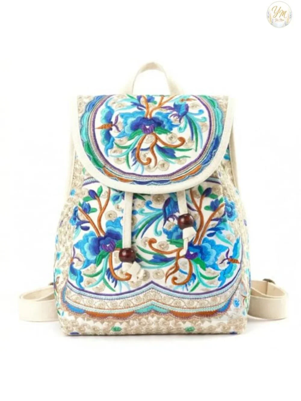 Embroidered Canvas Backpack Purse for Women, Boho Daypack Travel